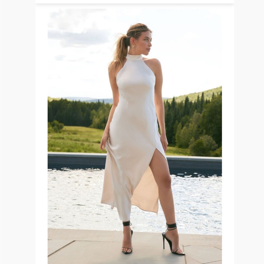 Dynamite Maxi Open Satin Halter Dress